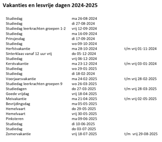 Vakantie en lesvrije dagen